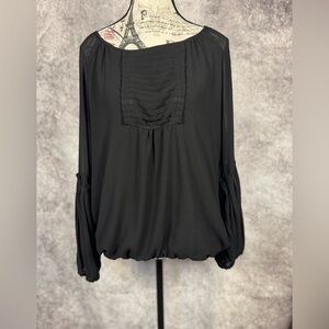 Sharon Young Black Front Pleated Balloon Sleeves Blouse Size M